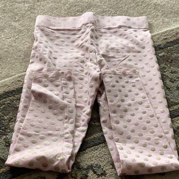 ISAAC MIZRAHI Leggins pink polka dotted size 8 gold shiny sparkled dots … - Picture 2 of 8